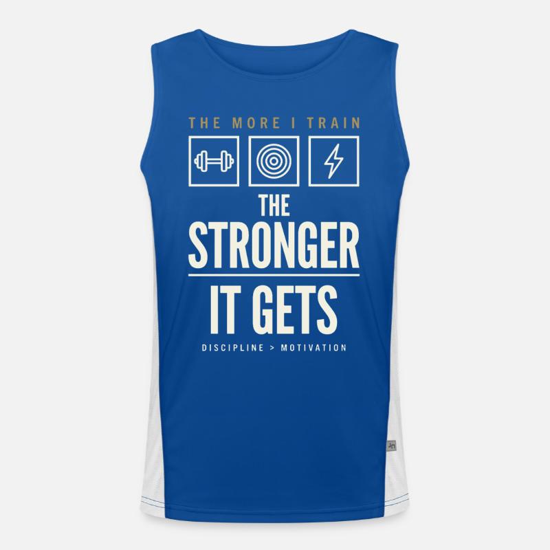 The More I Train The Stronger It Gets Funktionelles Kontrast-Tank Top für Männer 