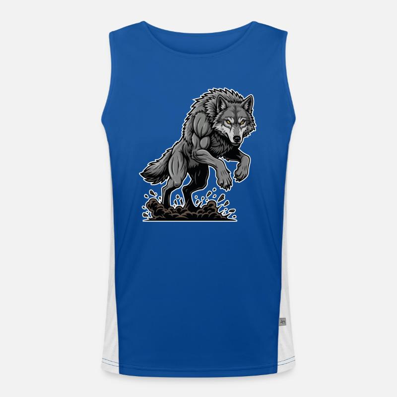 Werwolf Mighty Racing Maskottchen Wolf Funktionelles Kontrast-Tank Top für Männer 