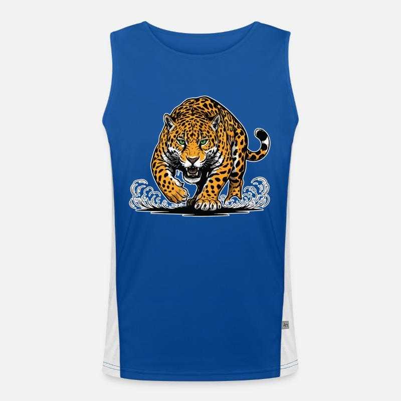 Jaguar-Leopard greift Wassermaskottchen Räuber an Funktionelles Kontrast-Tank Top für Männer 