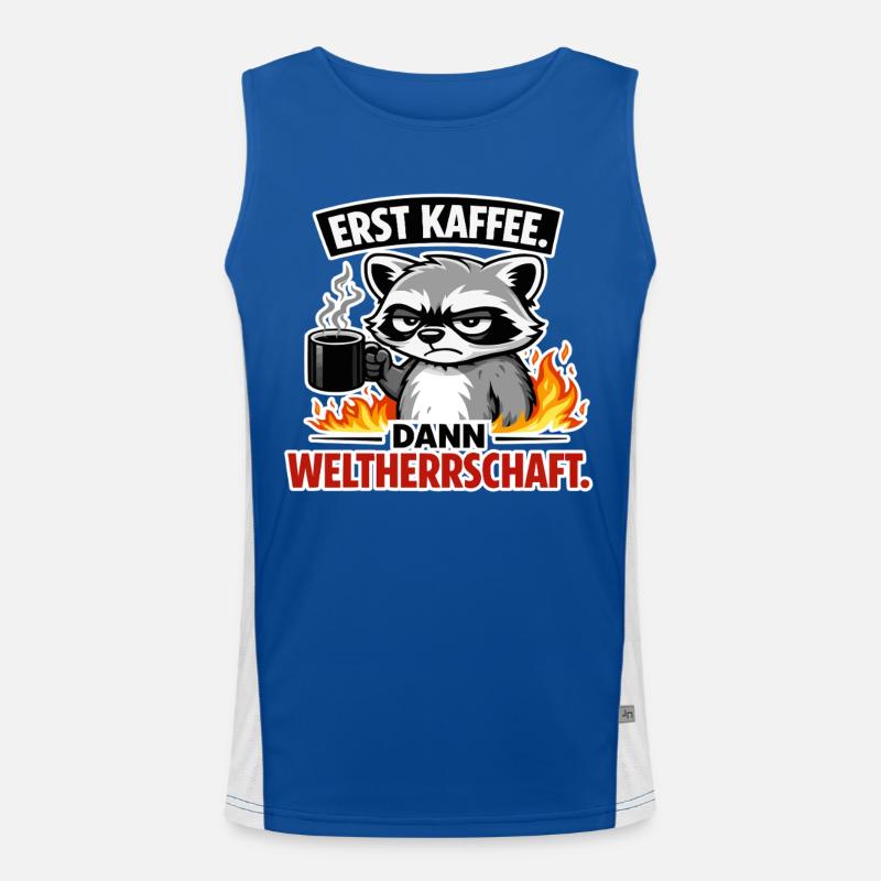 Erst Kaffee Dann Weltherrschaft Funktionelles Kontrast-Tank Top für Männer 