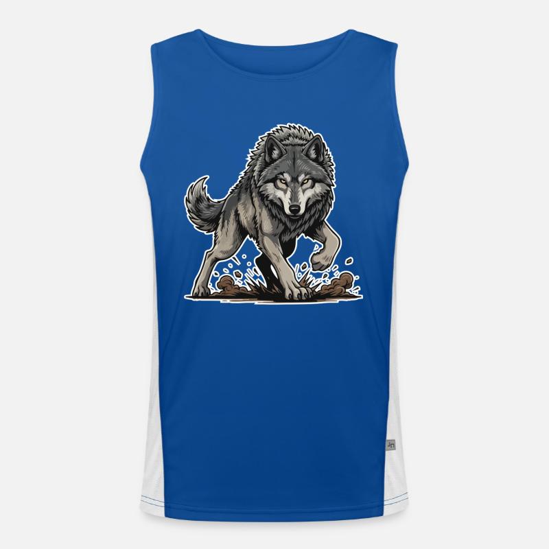 Wild Gray Wolf Walking Maskottchen Wolf Alpha Funktionelles Kontrast-Tank Top für Männer 