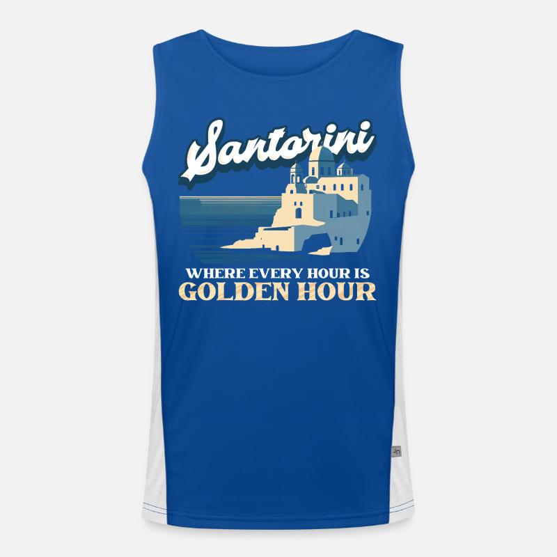 Santorini Where Every Hour Is Golden Hour Funktionelles Kontrast-Tank Top für Männer 