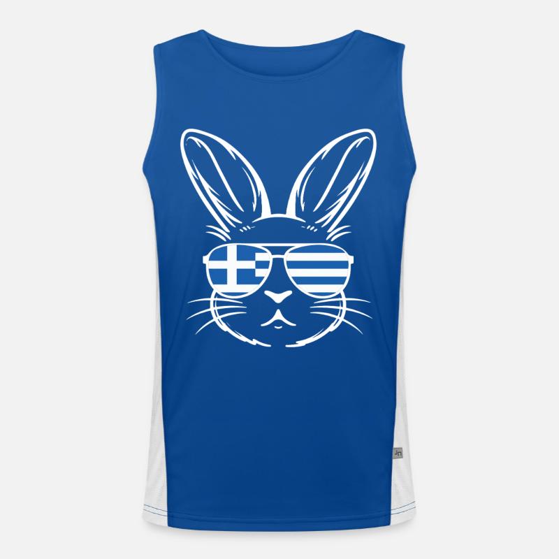 Greek Easter Greek Flag Easter Rabbit Men's Functional Contrast Tank Top 
