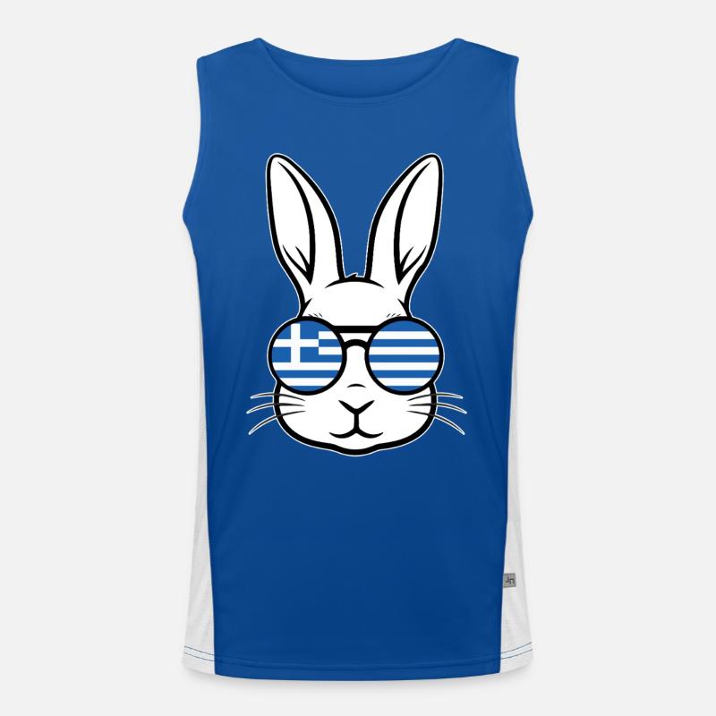 Greek Easter Greek Flag Easter Rabbit Bunny Men's Functional Contrast Tank Top 