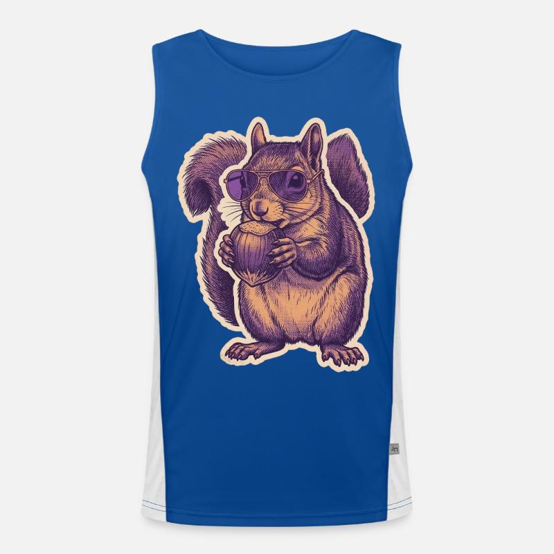 Squirrel with sunglasses nibbling hazelnut Men's Functional Contrast Tank Top 