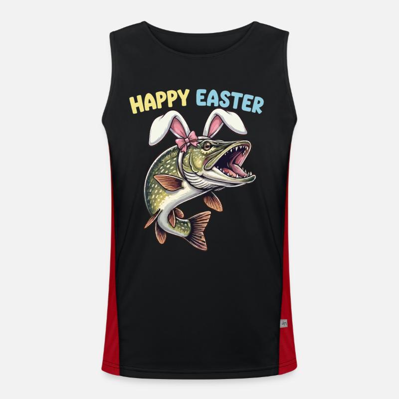 Easter fish pike with rabbit ears - Men's Functional Contrast Tank Top  - black/red