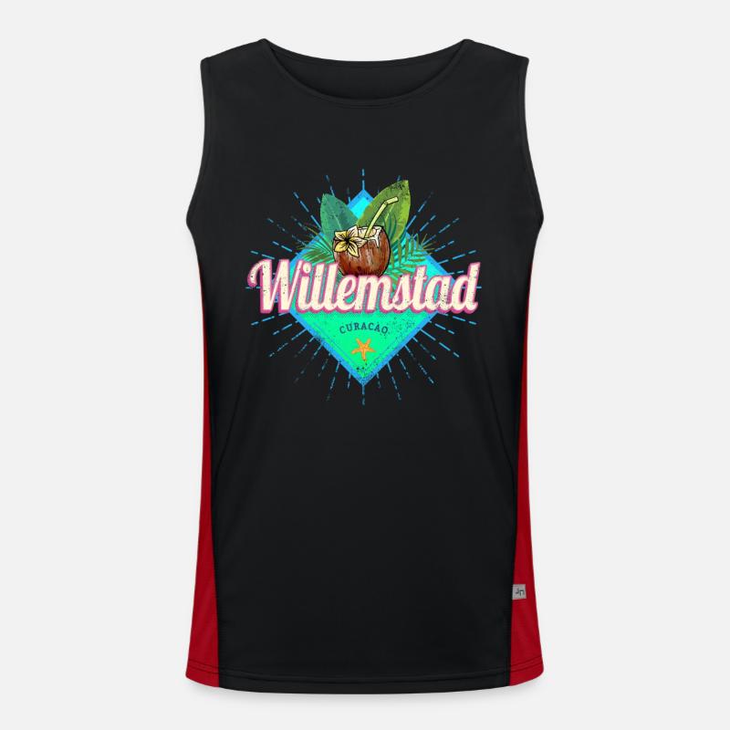 Willemstad Curacao Retro Urlaub Karibik Souvenir Funktionelles Kontrast-Tank Top für Männer 
