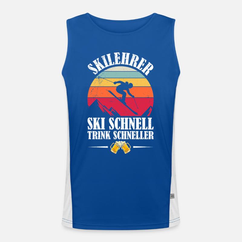 Skiing SKI INSTRUCTOR SKI FAST DRINK FASTER Men's Functional Contrast Tank Top 