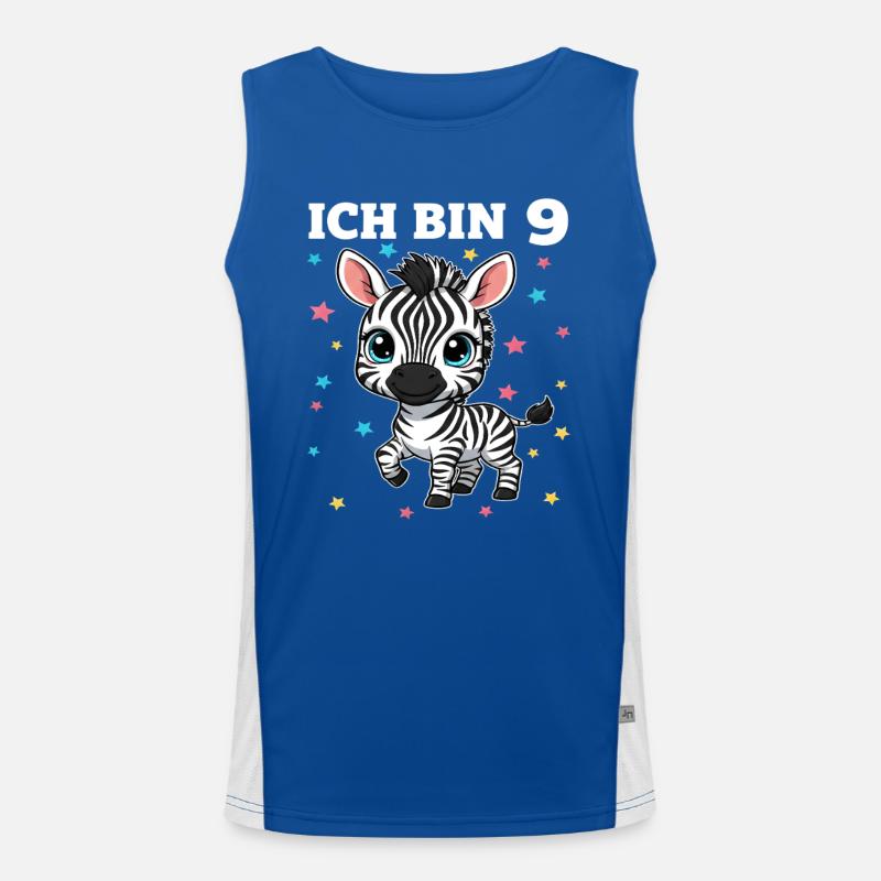 Ich bin 9 - Süßes Zebra zum 9. Geburtstag Funktionelles Kontrast-Tank Top für Männer 