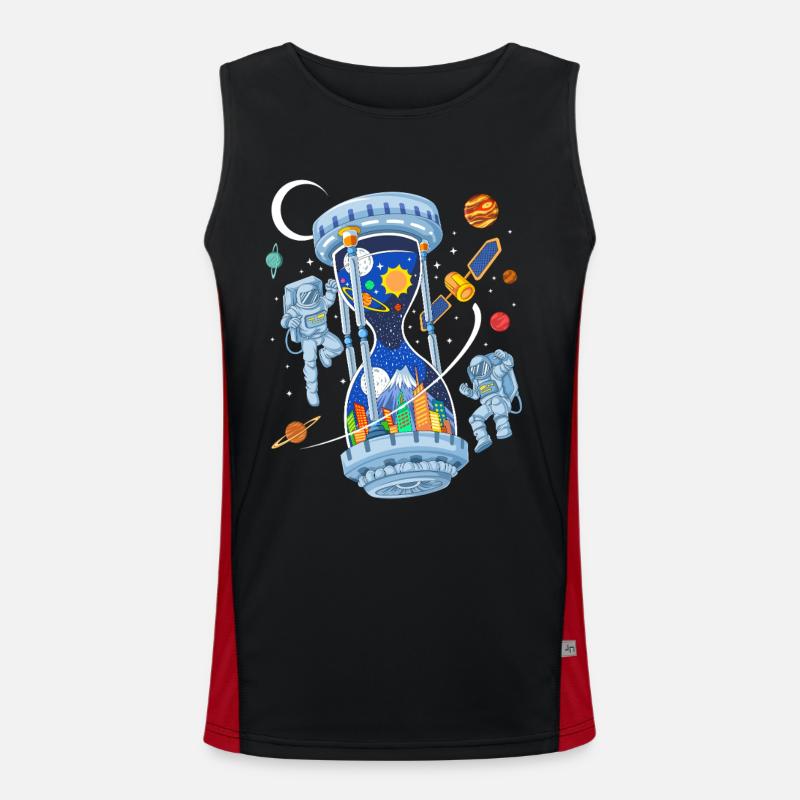 Space Hourglass Astronauts Galaxy Time - Men's Functional Contrast Tank Top  - black/red
