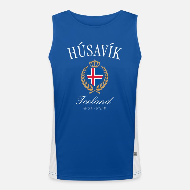 Húsavík Island Wappen Krone – Reise Souvenir Funktionelles Kontrast-Tank Top für Männer 
