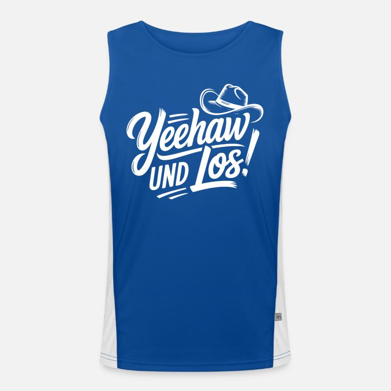 Yeehaw und Los! Western Script Funktionelles Kontrast-Tank Top für Männer 