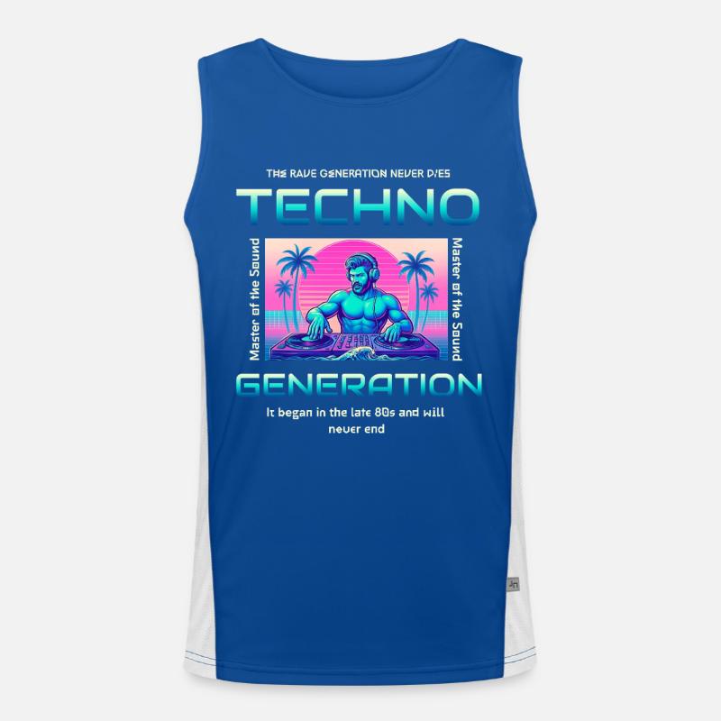 Techno Generation Rave DJ Synthwave Retro Funktionelles Kontrast-Tank Top für Männer 