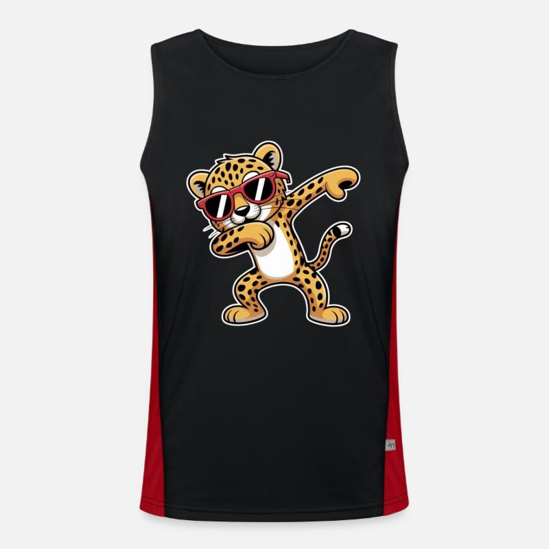Leopard with sunglasses dance - Men's Functional Contrast Tank Top  - black/red