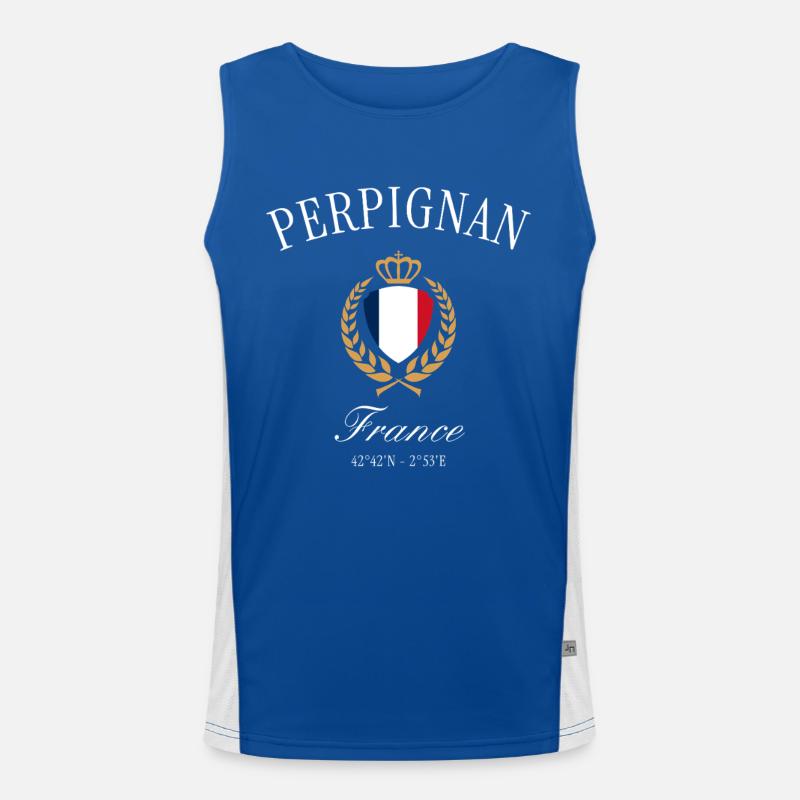 Perpignan Frankreich Wappen Krone – Reise Souvenir Funktionelles Kontrast-Tank Top für Männer 
