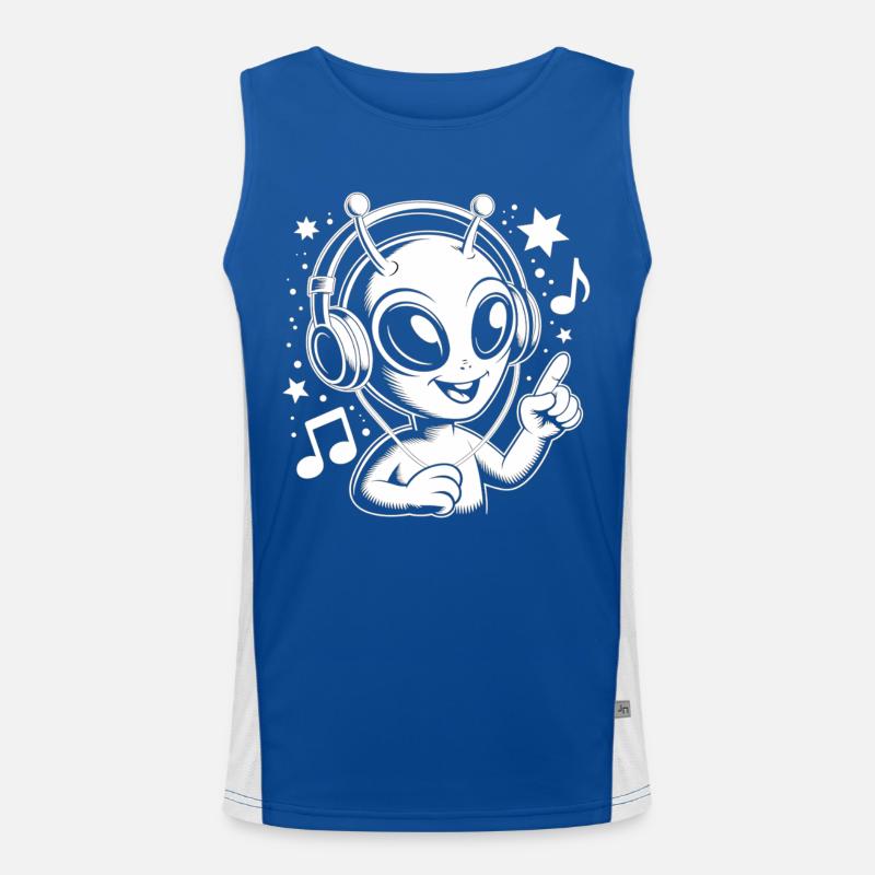 Alien DJ with Headphones - Gift for Sci-Fi Fans Men's Functional Contrast Tank Top 