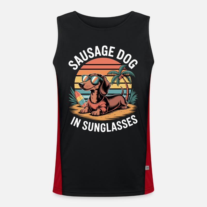 Beach Dachshund - Men's Functional Contrast Tank Top  - black/red