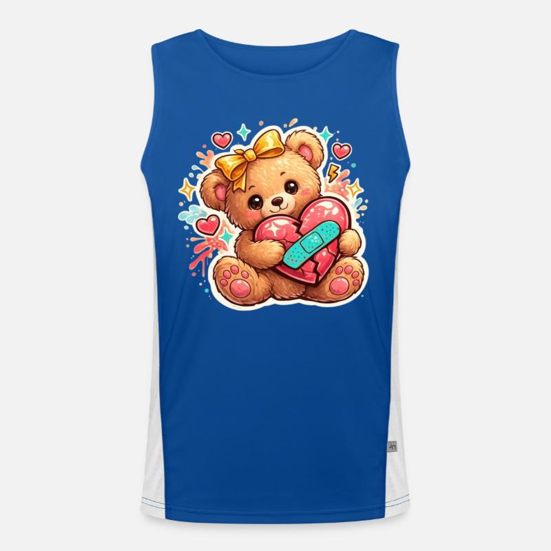 Cute Broken Heart Teddy Bear – Love Aesthetic Men's Functional Contrast Tank Top 