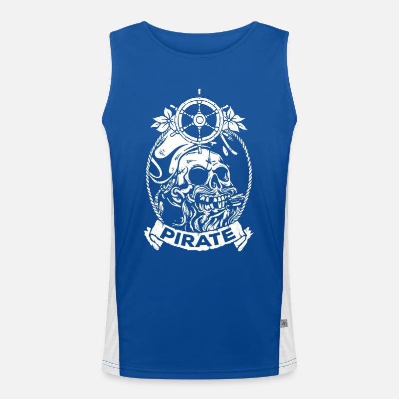 Pirate pirate captain halloween skull and crossbones Men's Functional Contrast Tank Top 