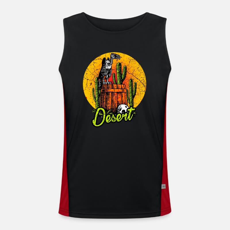 Desert vulture cactus cactus sun skull Men's Functional Contrast Tank Top 