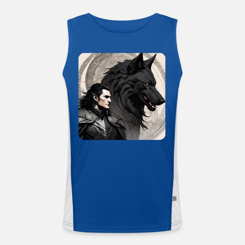Loki with Fenri's Wolf Asgard Ragnarok Men's Functional Contrast Tank Top 