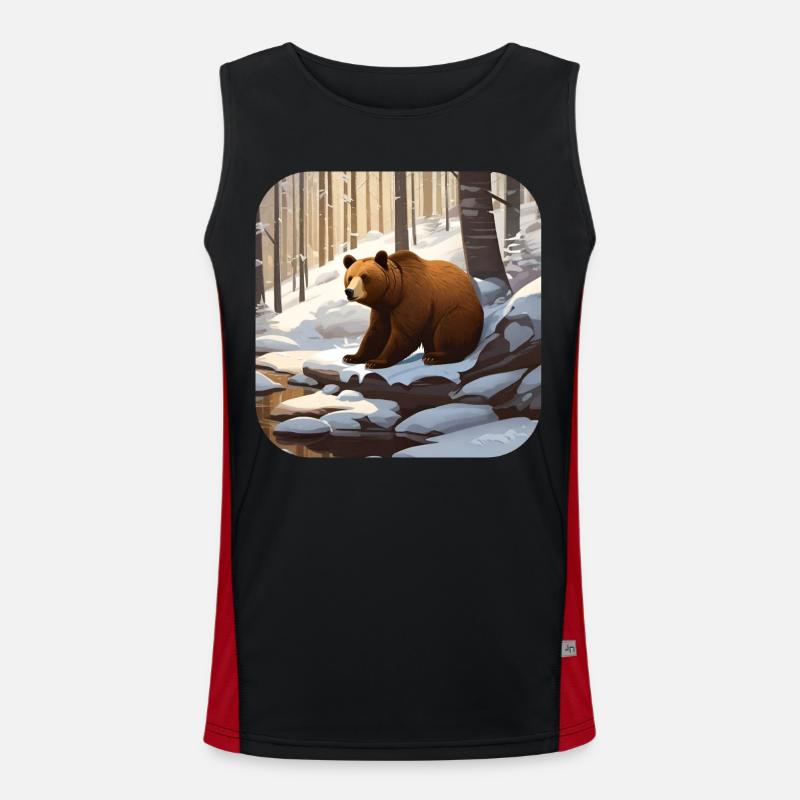 Bear in winter forest Men's Functional Contrast Tank Top 