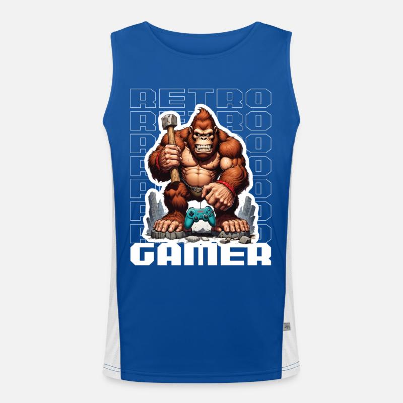 Retro Gamer Gorilla with Controller Console Games Men's Functional Contrast Tank Top 