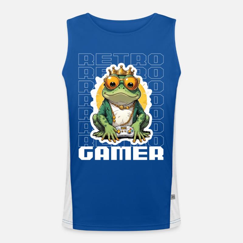 Retro Gamer Frog with Controller Console Games Men's Functional Contrast Tank Top 