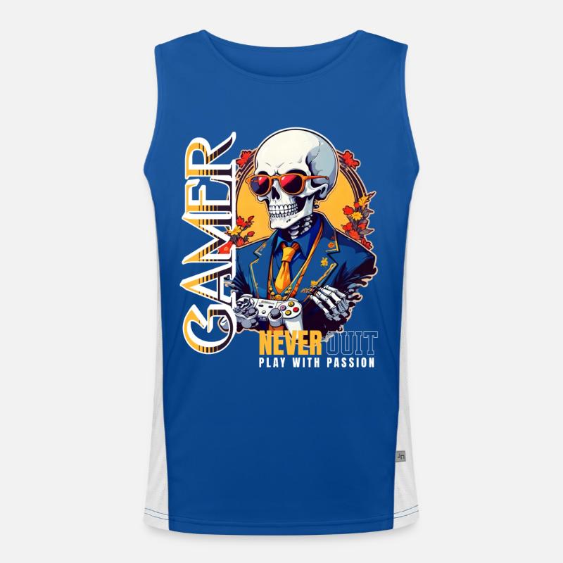 Retro Gamer Skeleton with Controller Console Games Men's Functional Contrast Tank Top 