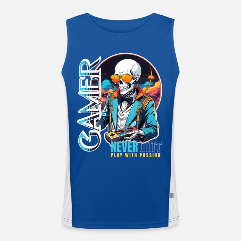 Retro Gamer Skeleton with Controller Console Games Men's Functional Contrast Tank Top 