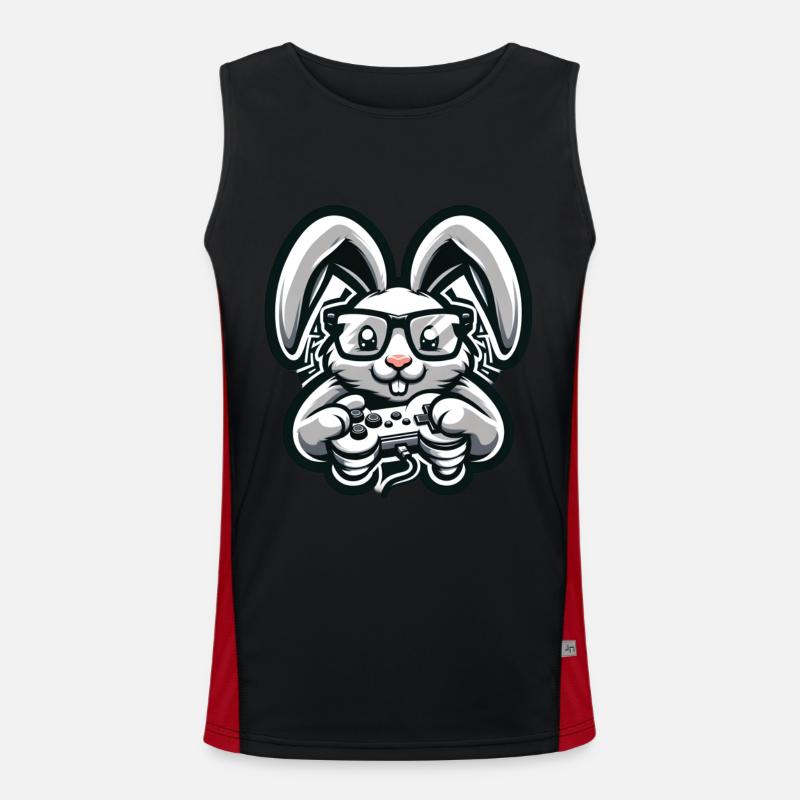 Gaming bunny with retro style controller Men's Functional Contrast Tank Top 