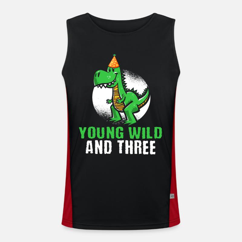 Young wild and three 3rd Birthday Toddler Dino Men's Functional Contrast Tank Top 
