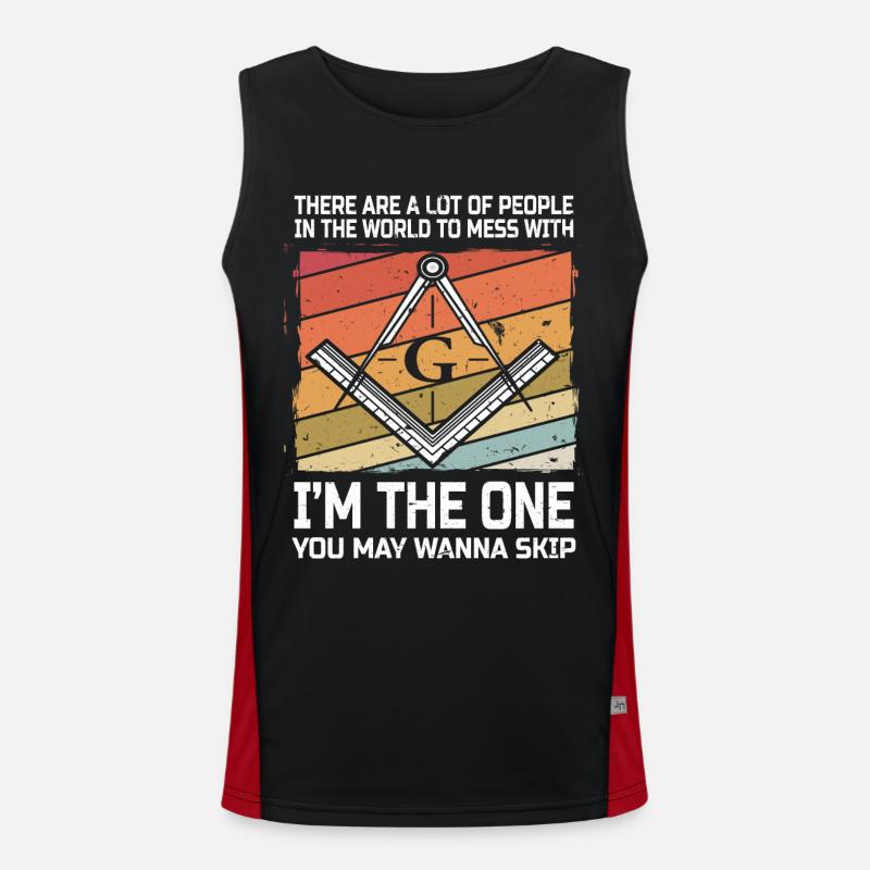 Masonic Masonic Bricklayer Illuminati Symbol Circle Angle - Men's Functional Contrast Tank Top  - black/red