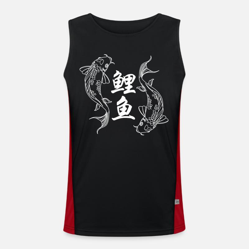Logo blanc de 2 Carpes Koi & Caractères Chinois 鲤鱼 Débardeur respirant contrasté Homme 