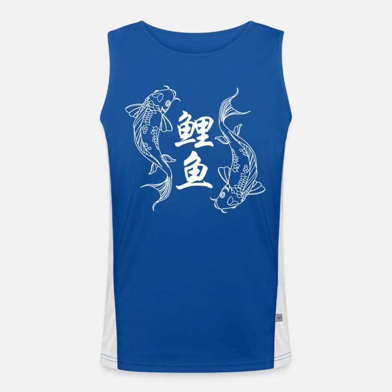 Logo blanc de 2 Carpes Koi & Caractères Chinois 鲤鱼 Débardeur respirant contrasté Homme 