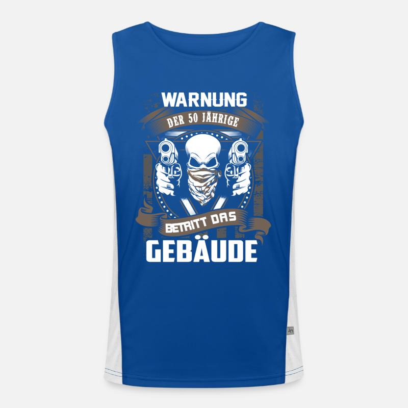 Warning - 50 year old entering building - DE Men's Functional Contrast Tank Top 