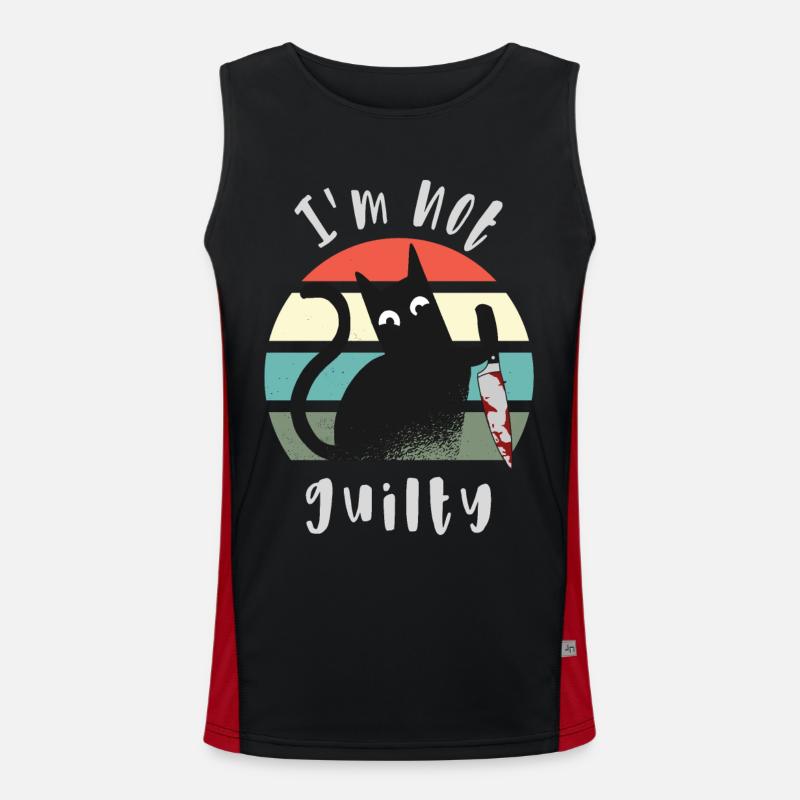 Ich bin unschuldig, Katze mit Messer Funktionelles Kontrast-Tank Top für Männer 