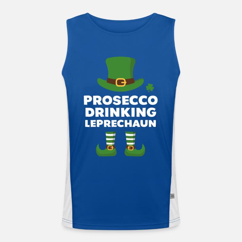 Prosecco Drinking Leprechaun Men's Functional Contrast Tank Top 