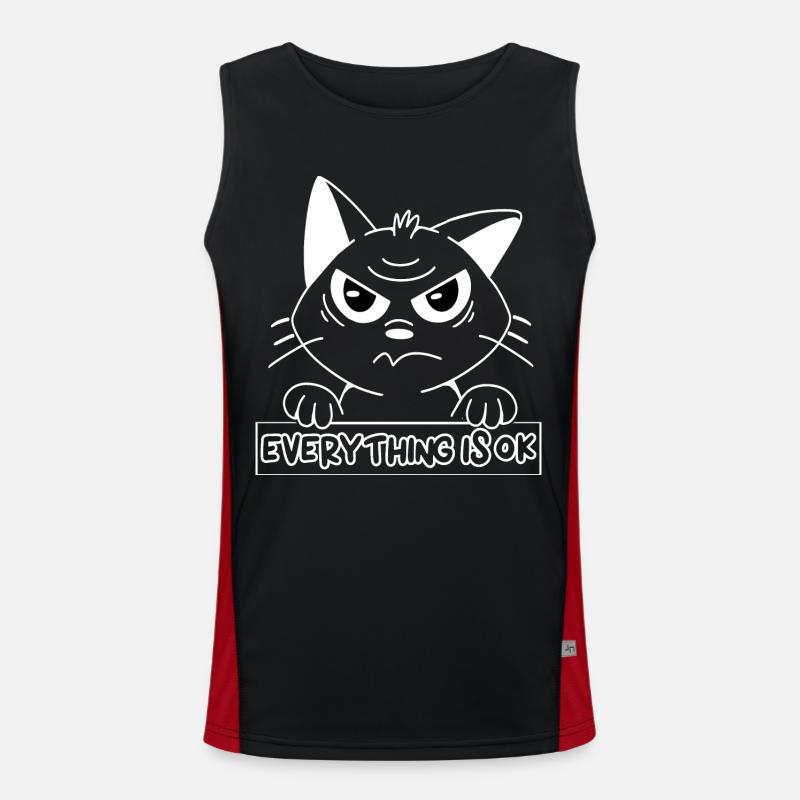 Cat EVERYTHING IS OK - Men's Functional Contrast Tank Top  - black/red