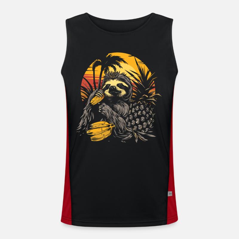 Sloth Sloth Animal Sloth Wilderness Beach Palm Trees Men's Functional Contrast Tank Top 
