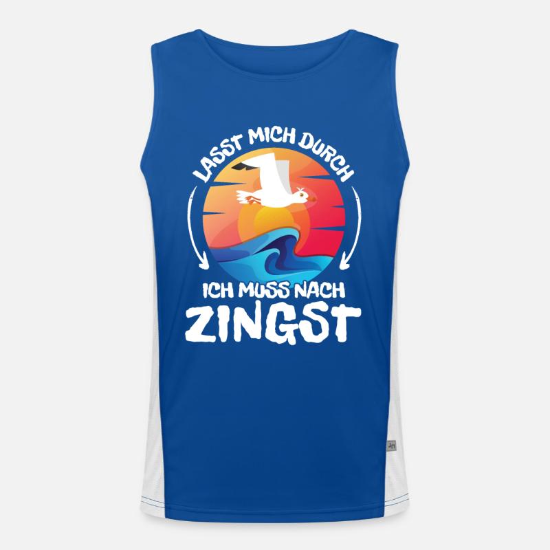 Lasst mich durch nach Zingst Möwe Sonne Strand Funktionelles Kontrast-Tank Top für Männer 