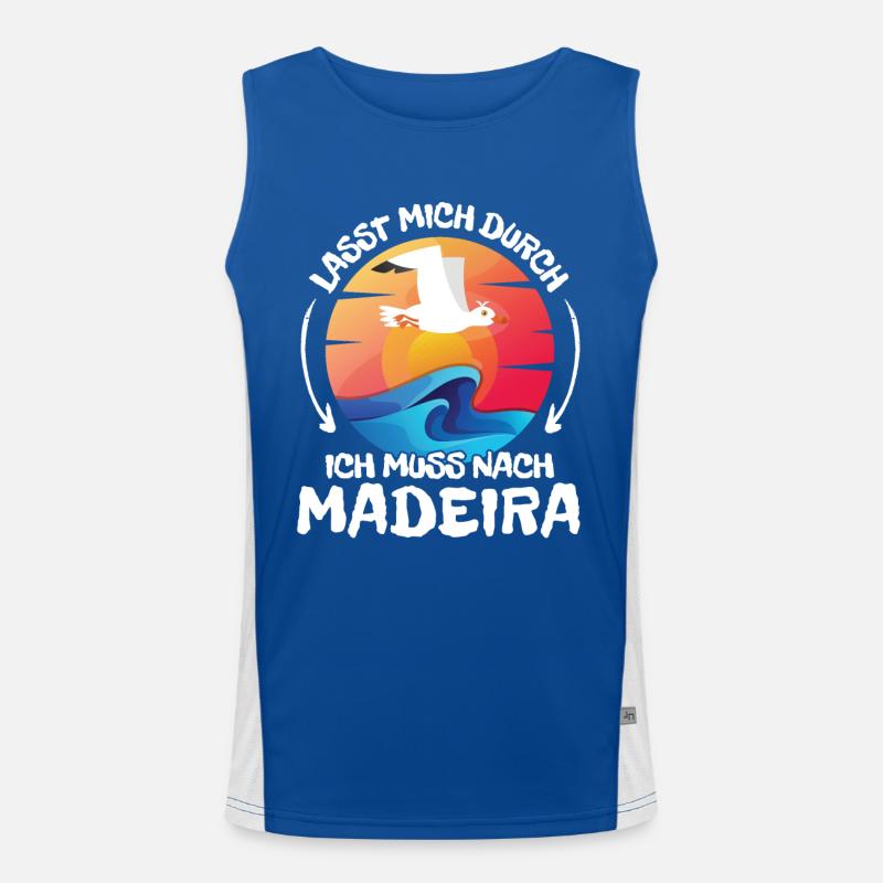 Lasst mich durch nach Madeira Möwe Sonne Strand Funktionelles Kontrast-Tank Top für Männer 