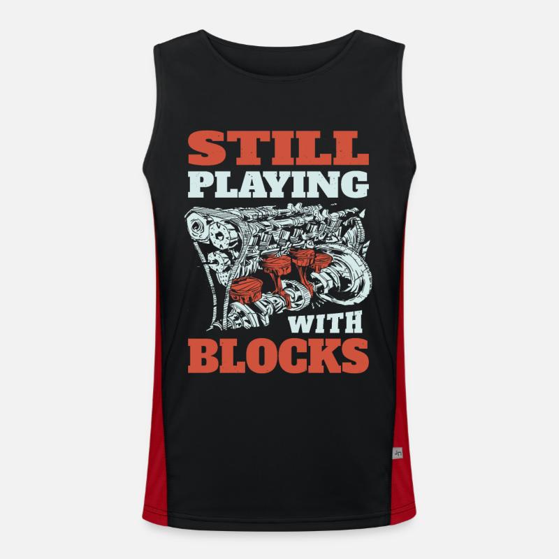 Still playing with blocks, Mechanics Engine Block Men's Functional Contrast Tank Top 