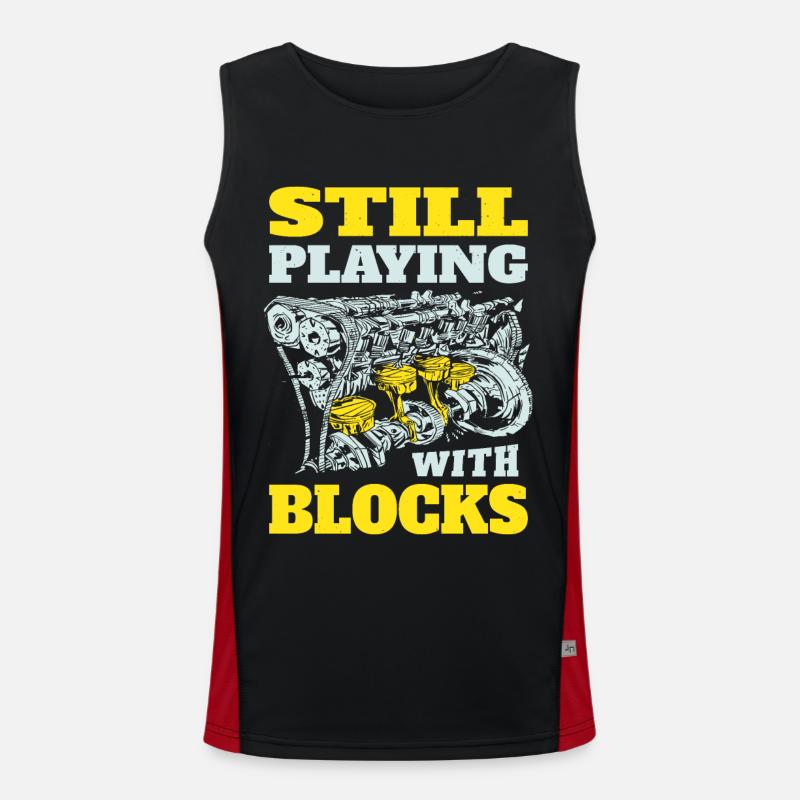 Still playing with blocks, Mechanics Engine Block Men's Functional Contrast Tank Top 