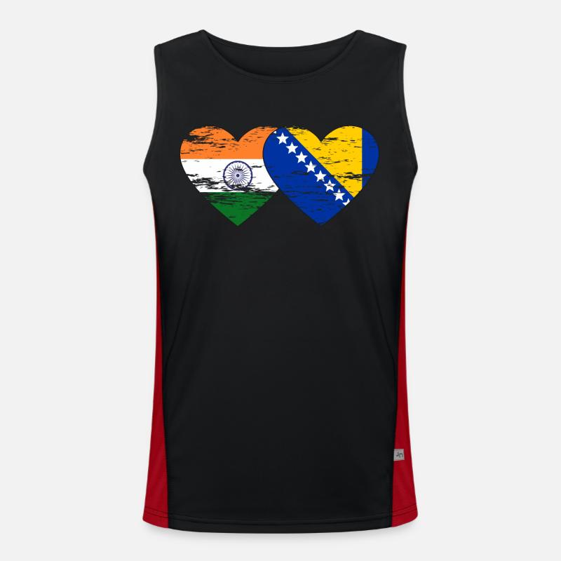 Inde Bosnie drapeau coeur utilisé Débardeur respirant contrasté Homme 