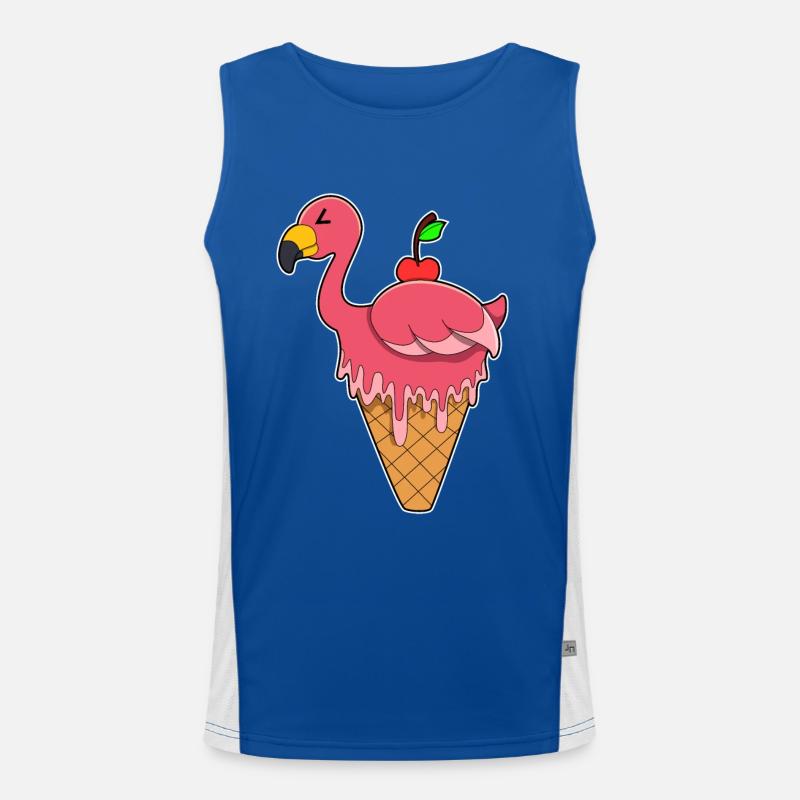 Flamant rose avec glace à la gaufre et pomme Débardeur respirant contrasté Homme 