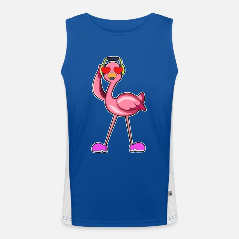 Flamingo mit Kopfhörer & Herzen Funktionelles Kontrast-Tank Top für Männer 