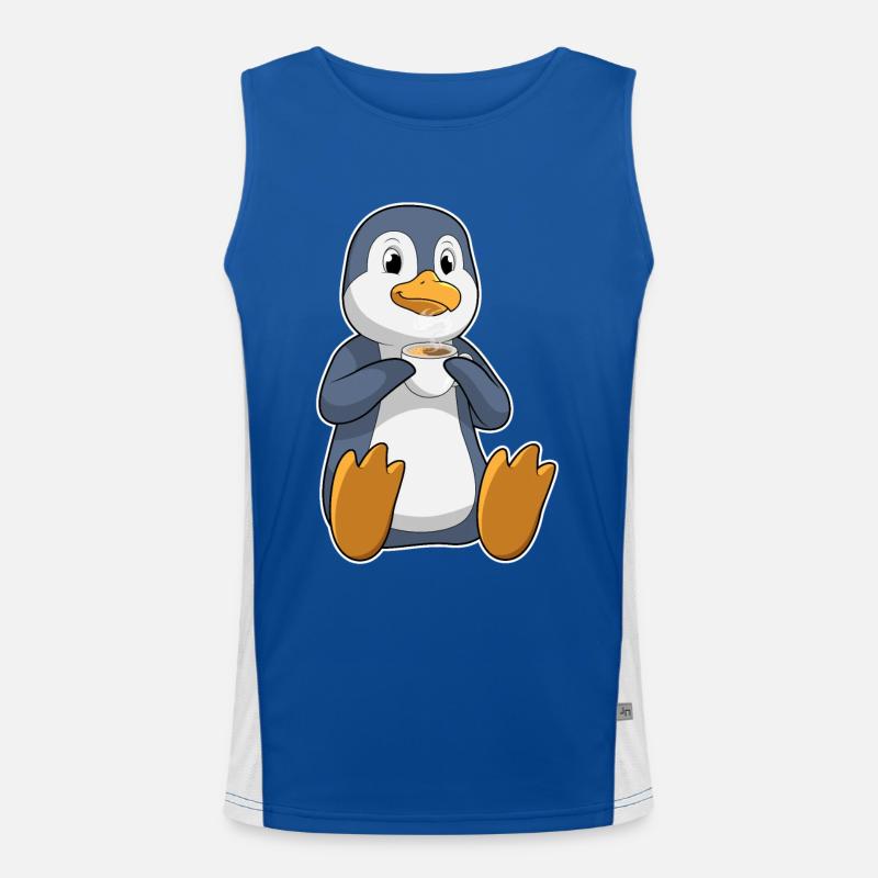 Pinguin mit Tasse Kaffee Funktionelles Kontrast-Tank Top für Männer 