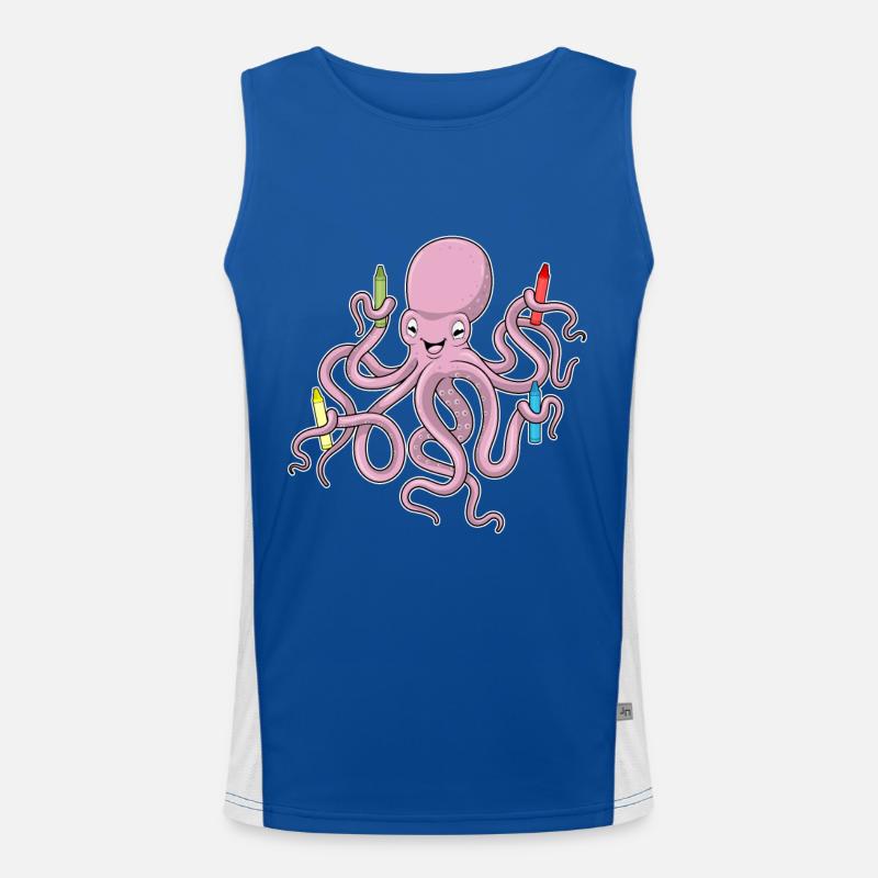 Krake mit Wachsmalstifte Funktionelles Kontrast-Tank Top für Männer 