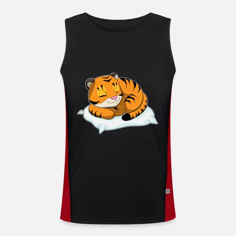 Tiger sleeping with pillows - Men's Functional Contrast Tank Top  - black/red